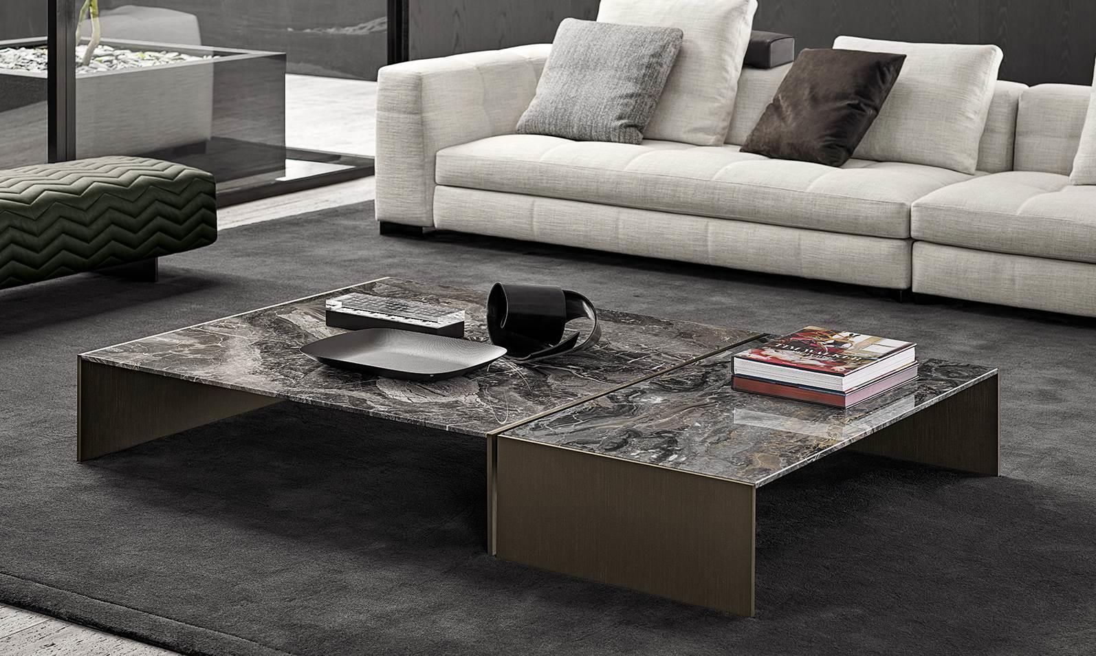 Modern stone coffee table in a living room